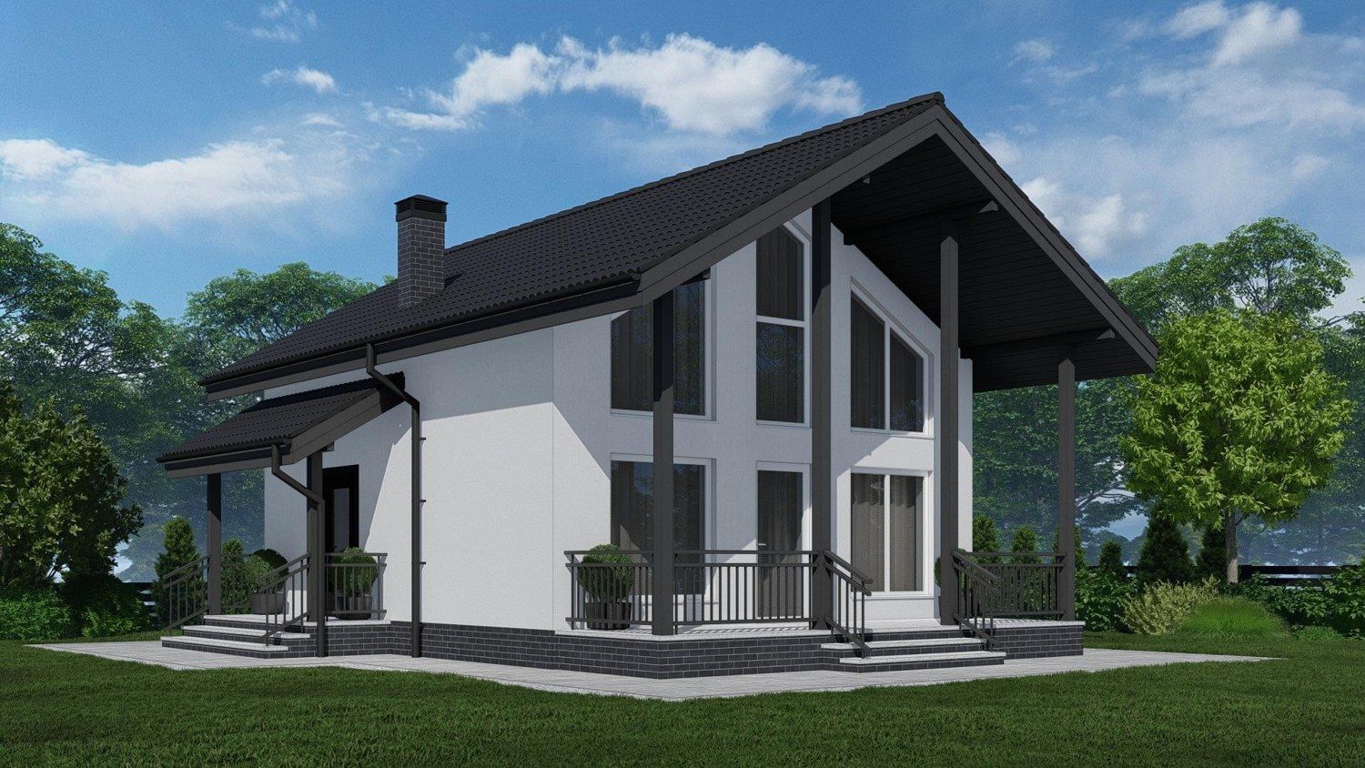 Проект дома Панорама с панорамным остеклением — 3D-визуализация
